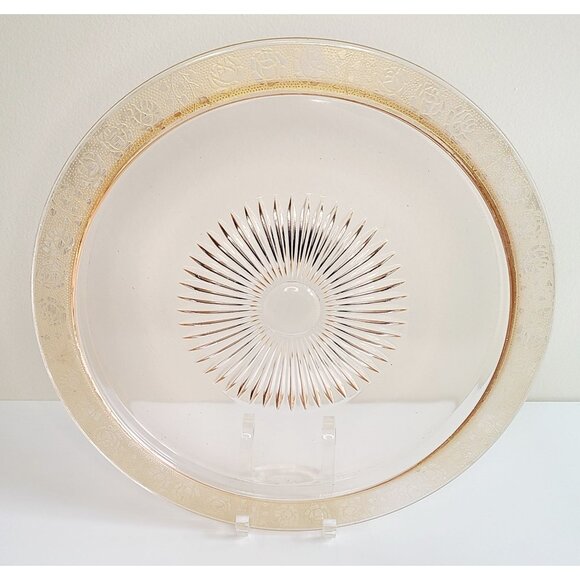 Glastonbury Other - Vtg Glastonbury Lotus Rambler Rose Platter Made in USA Pink glass Gold Gilt Rim